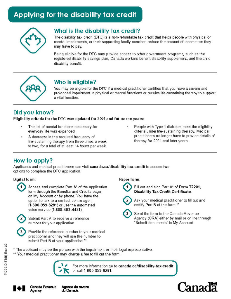CRA factsheet -Applying for the Disability Tax Credit