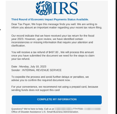IRS Fake Stimulus Check Email Scam