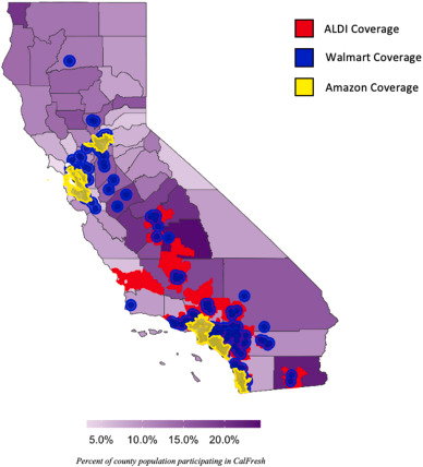 Map of California highlighting counties expected to experience the highest CalFresh benefit losses.