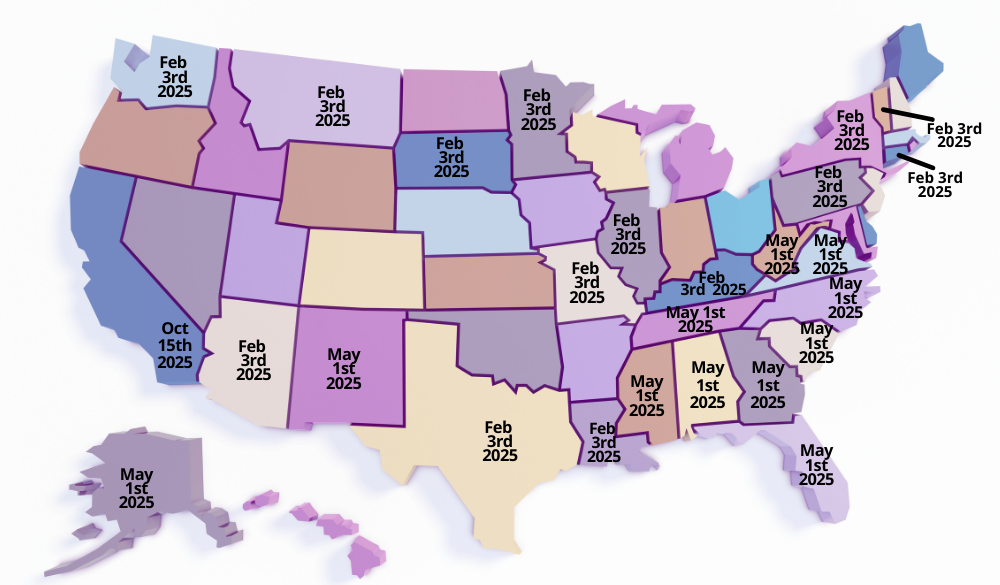 Map showing U.S. states with active relief programs in 2025