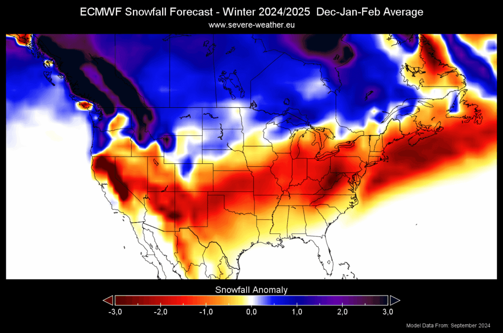 NOAA Winter Outlook – Snowfall Anomaly Map
