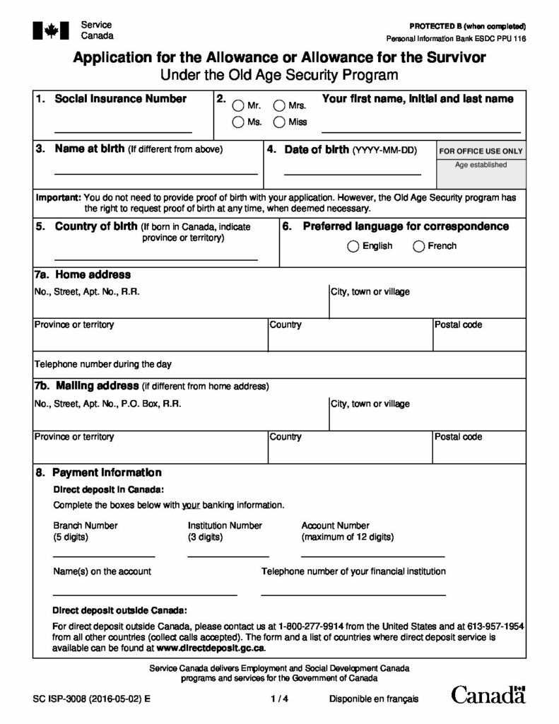 Canada Survivor Allowance Application
